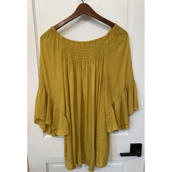 Mustard Yellow Smock Off Shoulder XL? Blouse 3/4 Bell Sleeve Fairy Boho Peasant - Picture 6 of 11